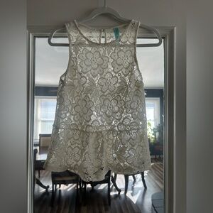 Cream Floral Lace Peplum Blouse